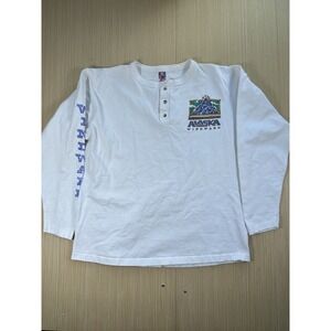 Vintage Anvil Hanley Henley Shirt Men's XL White Alaska Windward Hike Bike Kayak